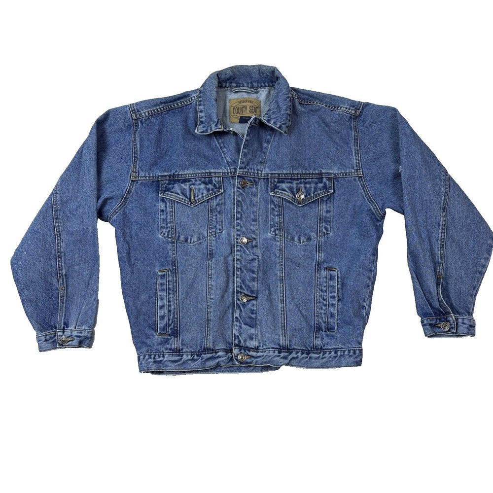 Vintage 90s County Seat Nuovo Denim Trucker Jacket Mens M Blue Boxy Fit Workwear